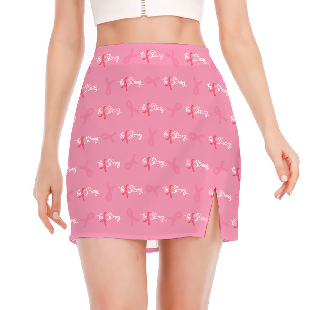 Be Strong Breast Cancer Pattern Print Side Slit Mini Skirt