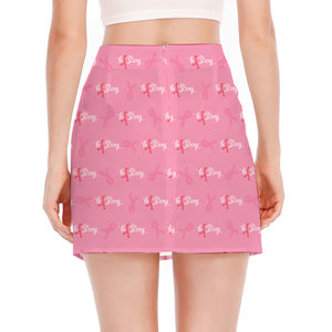 Be Strong Breast Cancer Pattern Print Side Slit Mini Skirt