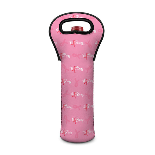 Be Strong Breast Cancer Pattern Print Single Neoprene Wine Tote