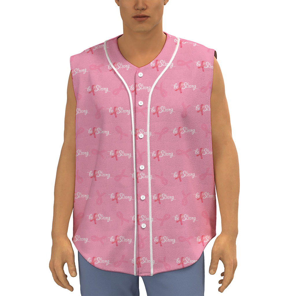 Be Strong Breast Cancer Pattern Print Sleeveless Baseball Jersey