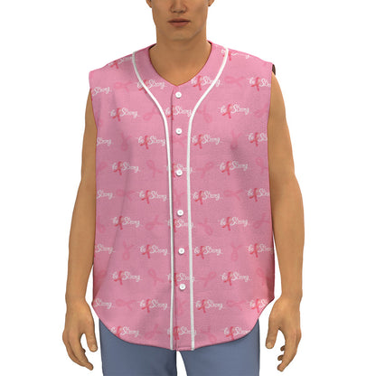 Be Strong Breast Cancer Pattern Print Sleeveless Baseball Jersey