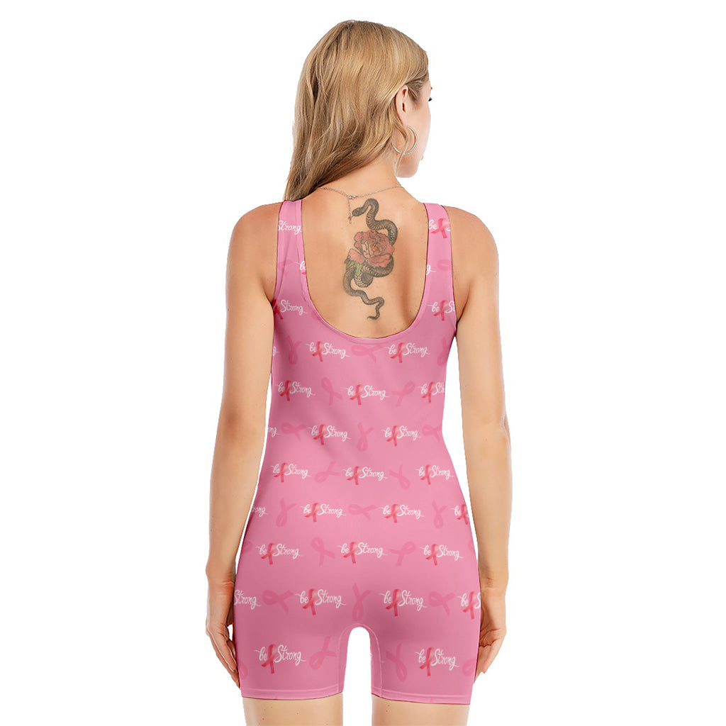 Be Strong Breast Cancer Pattern Print Sleeveless One Piece Swimsuit