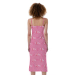 Be Strong Breast Cancer Pattern Print Slim Fit Midi Cami Dress