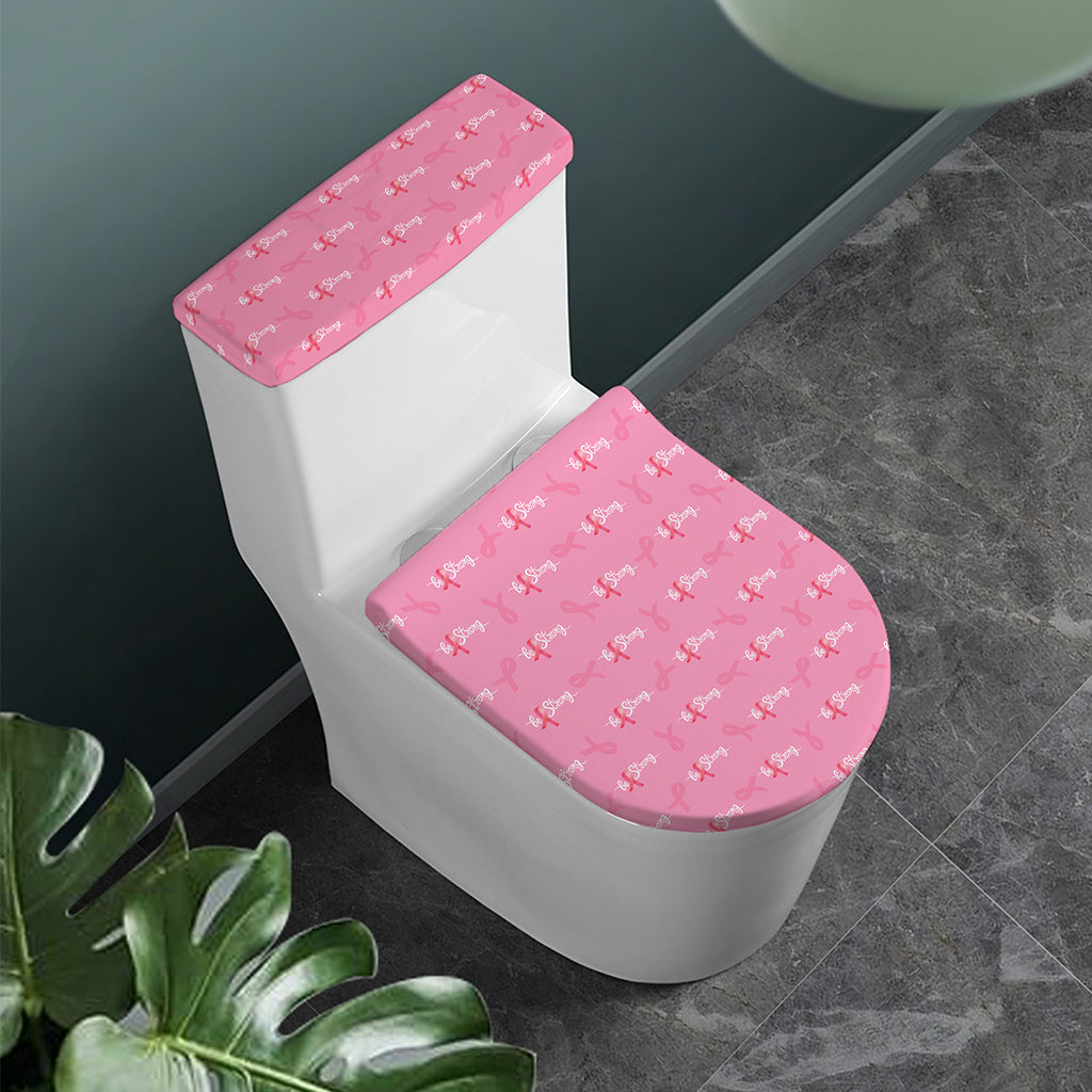 Be Strong Breast Cancer Pattern Print Toilet Lid And Tank Cover Set
