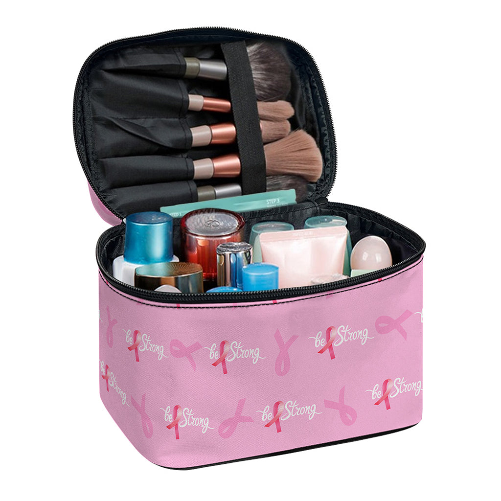 Be Strong Breast Cancer Pattern Print Travel Makeup Bag