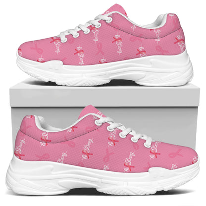 Be Strong Breast Cancer Pattern Print White Chunky Shoes