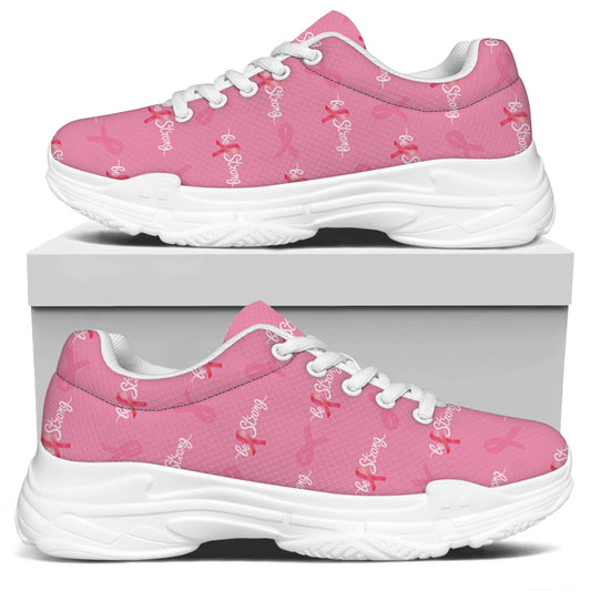 Be Strong Breast Cancer Pattern Print White Chunky Shoes