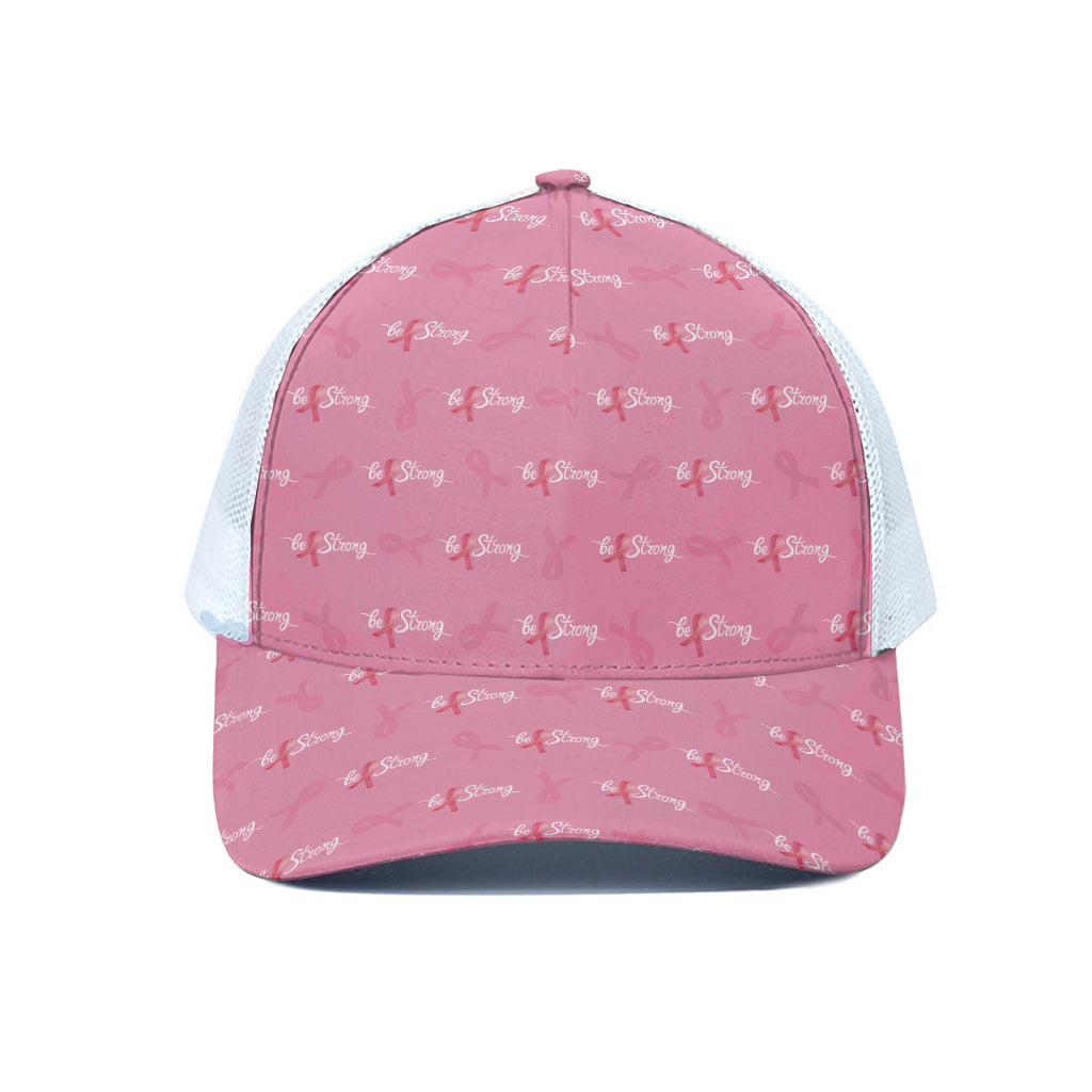 Be Strong Breast Cancer Pattern Print White Mesh Trucker Cap