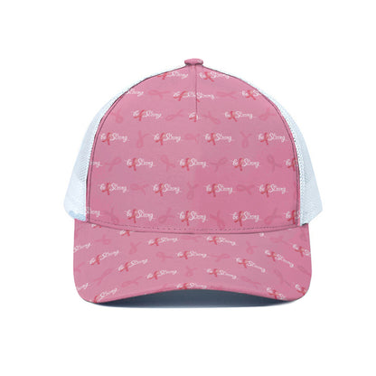 Be Strong Breast Cancer Pattern Print White Mesh Trucker Cap
