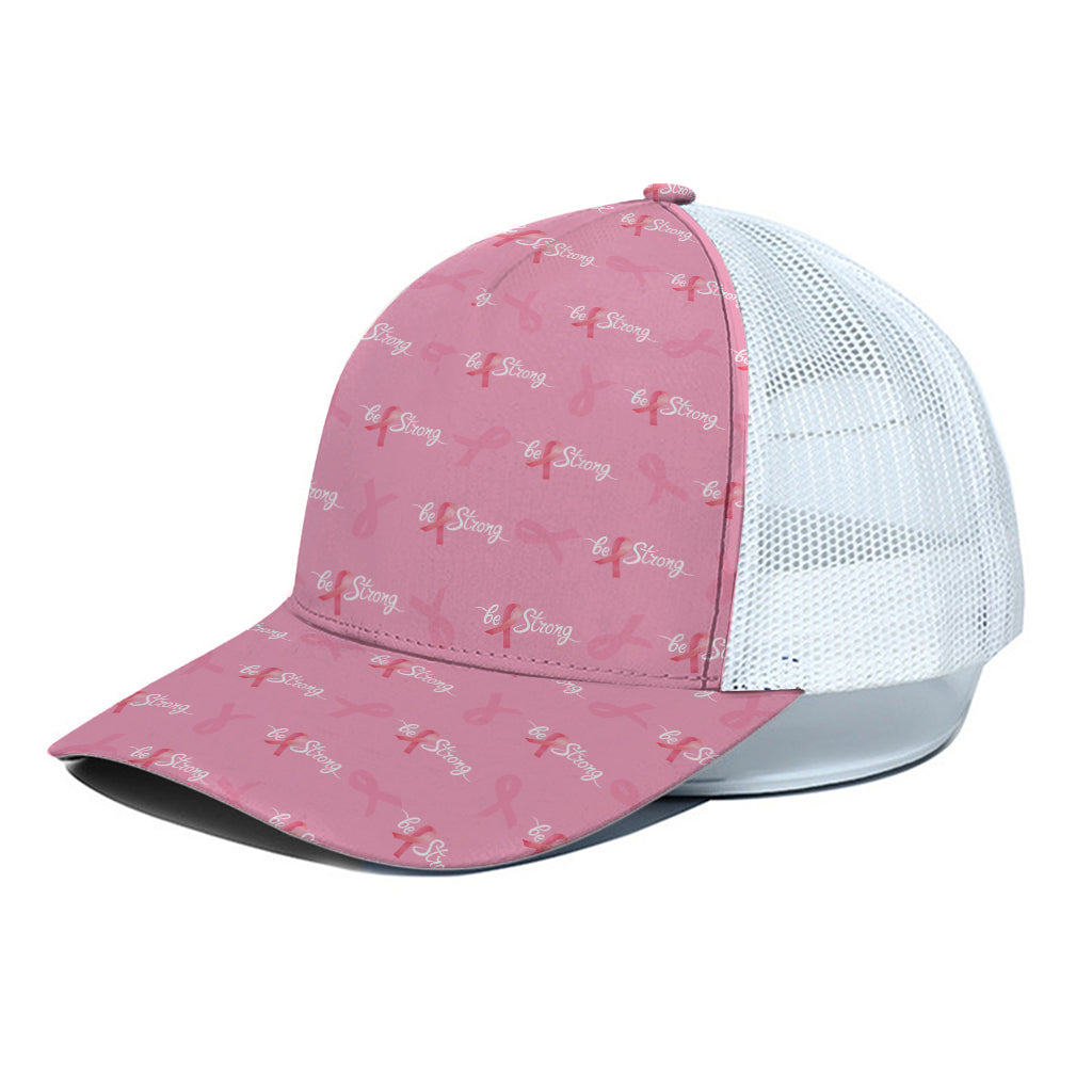 Be Strong Breast Cancer Pattern Print White Mesh Trucker Cap