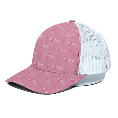 Be Strong Breast Cancer Pattern Print White Mesh Trucker Cap