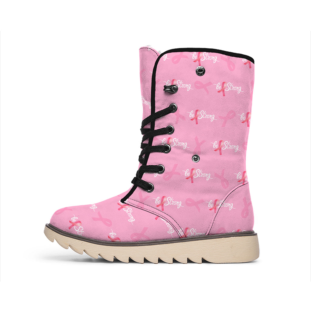 Be Strong Breast Cancer Pattern Print Winter Boots