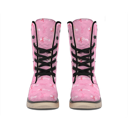 Be Strong Breast Cancer Pattern Print Winter Boots