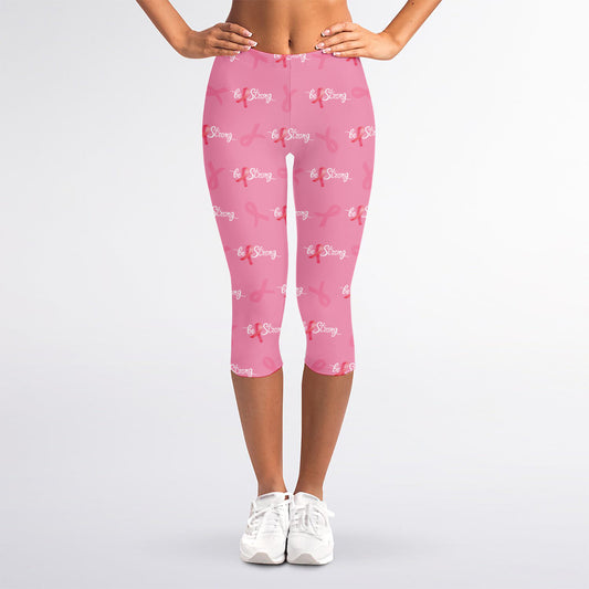 Be Strong Breast Cancer Pattern Print Women's Capri Leggings