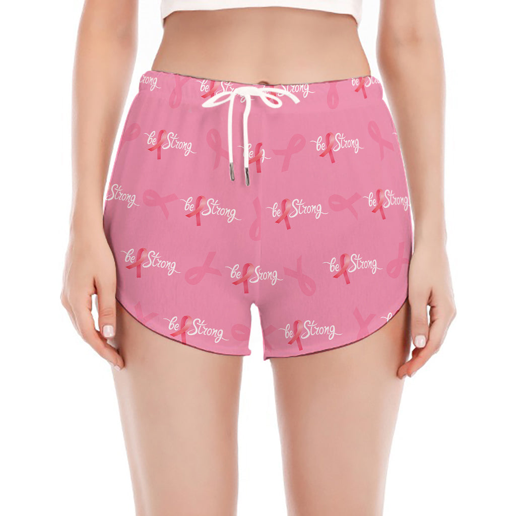 Be Strong Breast Cancer Pattern Print Women's Split Running Shorts
