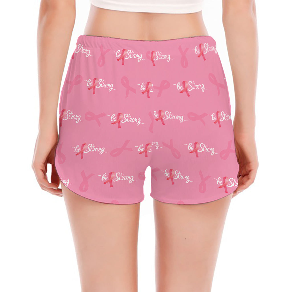 Be Strong Breast Cancer Pattern Print Women's Split Running Shorts