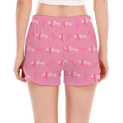 Be Strong Breast Cancer Pattern Print Women's Split Running Shorts
