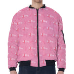 Be Strong Breast Cancer Pattern Print Zip Sleeve Bomber Jacket