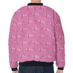Be Strong Breast Cancer Pattern Print Zip Sleeve Bomber Jacket
