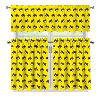 Bear Emoji Pattern Print 3 Piece Kitchen Curtains