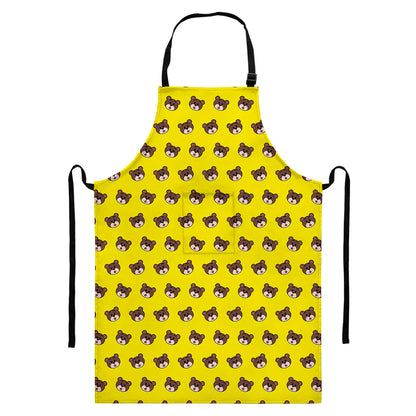 Bear Emoji Pattern Print Bib Apron With Pocket
