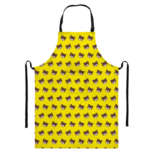 Bear Emoji Pattern Print Bib Apron With Pocket