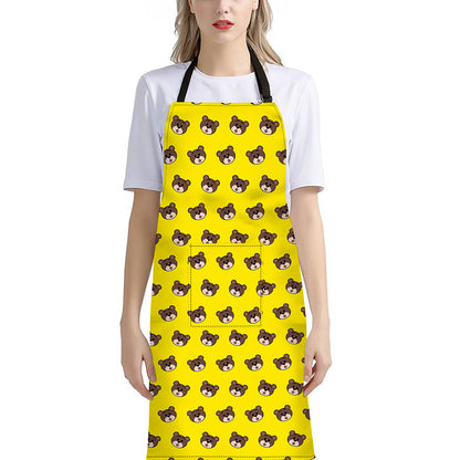 Bear Emoji Pattern Print Bib Apron With Pocket