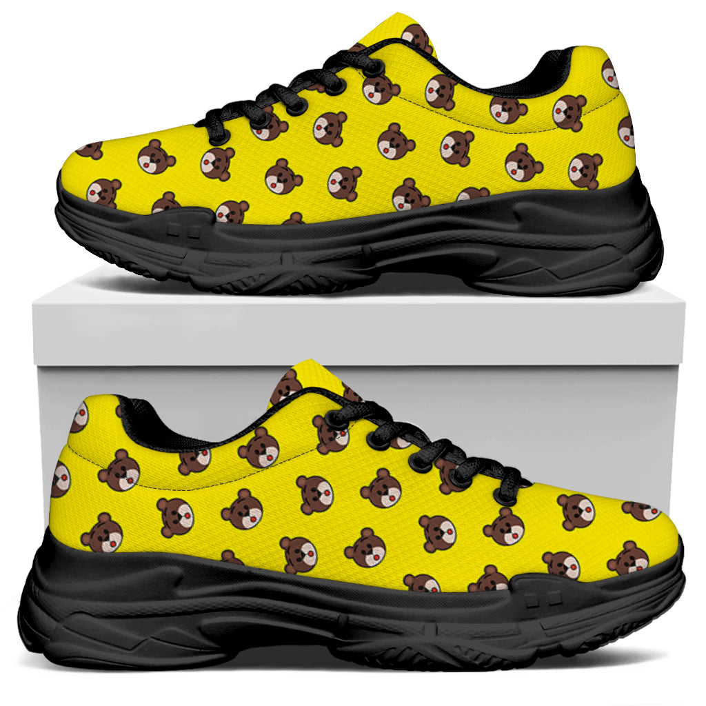 Bear Emoji Pattern Print Black Chunky Shoes