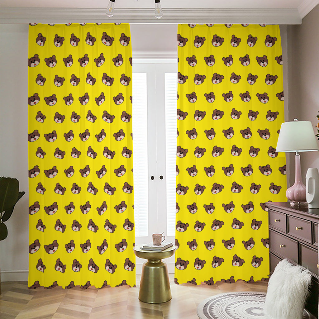 Bear Emoji Pattern Print Blackout Pencil Pleat Curtains