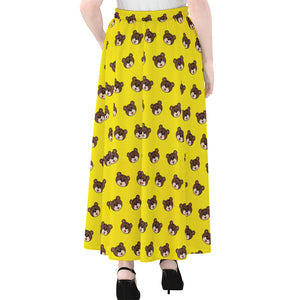 Bear Emoji Pattern Print Chiffon Maxi Skirt