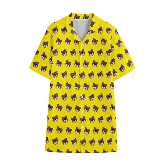 Bear Emoji Pattern Print Cotton Hawaiian Shirt