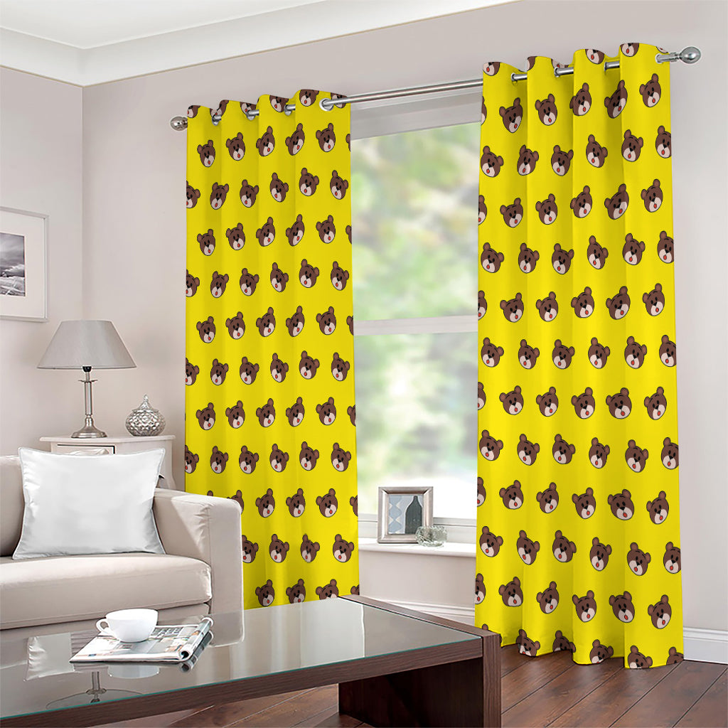 Bear Emoji Pattern Print Extra Wide Grommet Curtains