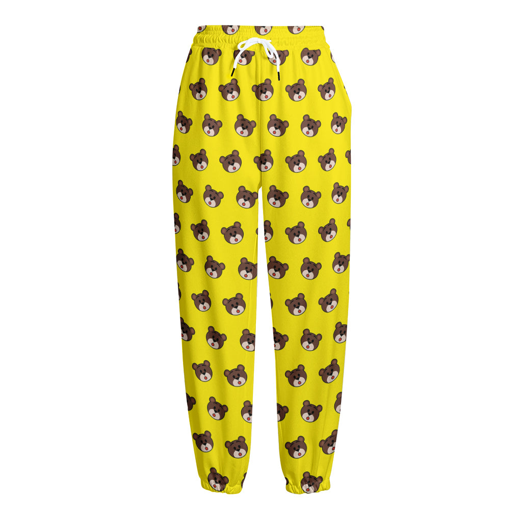 Bear Emoji Pattern Print Fleece Lined Knit Pants