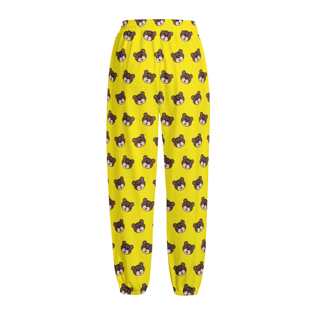 Bear Emoji Pattern Print Fleece Lined Knit Pants