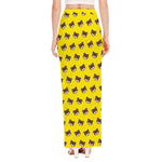 Bear Emoji Pattern Print High Slit Maxi Skirt