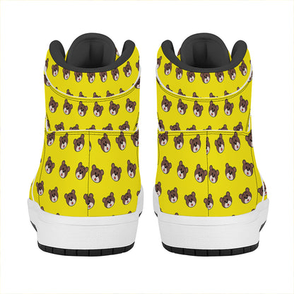 Bear Emoji Pattern Print High Top Leather Sneakers