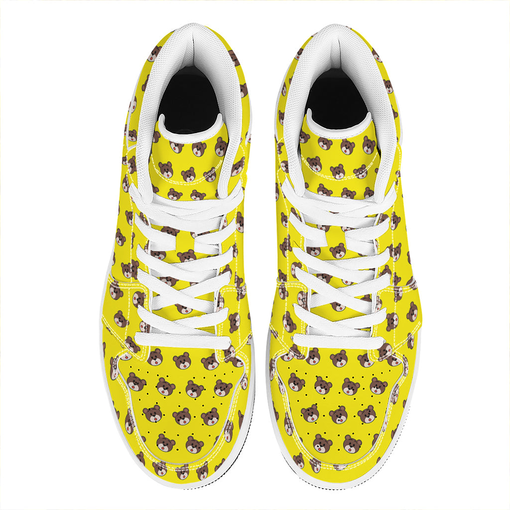 Bear Emoji Pattern Print High Top Leather Sneakers
