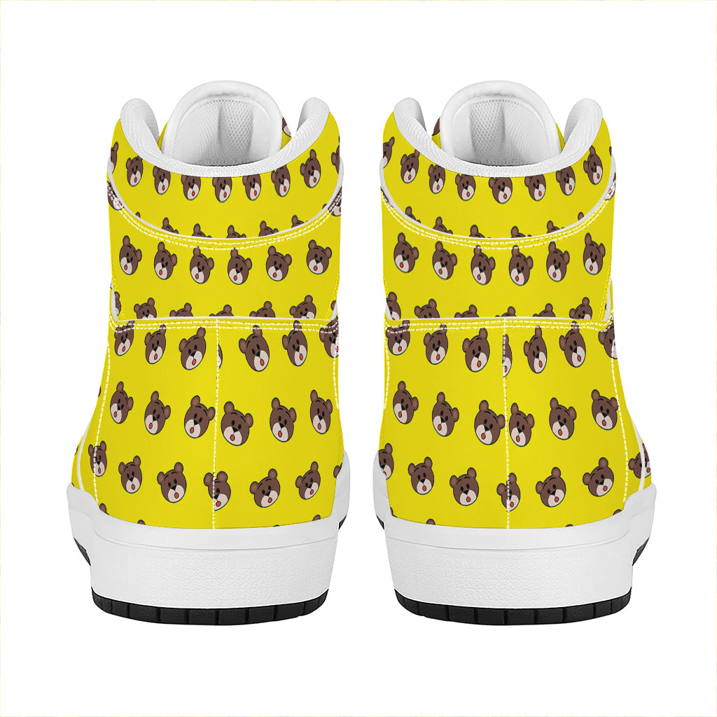 Bear Emoji Pattern Print High Top Leather Sneakers