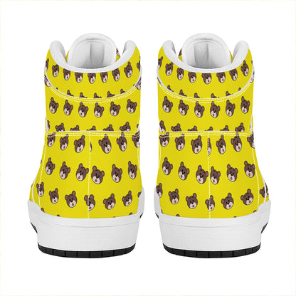 Bear Emoji Pattern Print High Top Leather Sneakers
