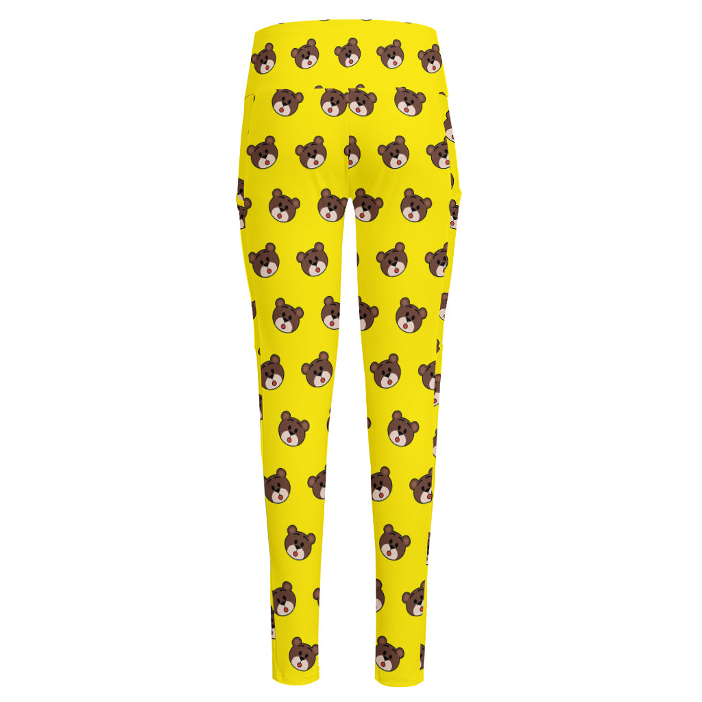 Bear Emoji Pattern Print High-Waisted Pocket Leggings