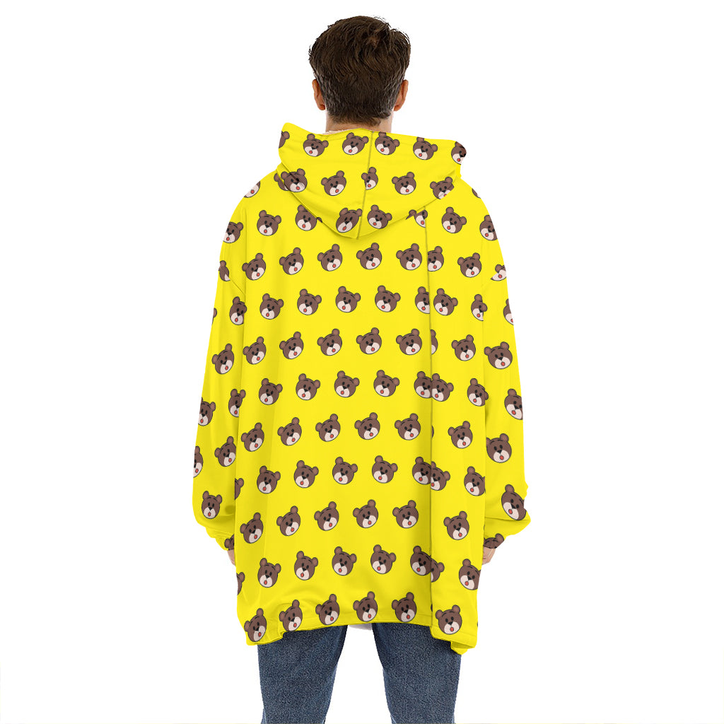 Bear Emoji Pattern Print Hoodie Blanket