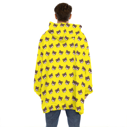 Bear Emoji Pattern Print Hoodie Blanket