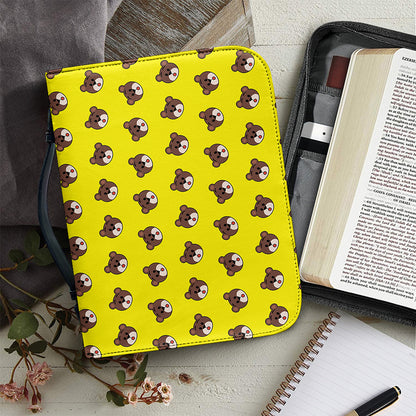 Bear Emoji Pattern Print Leather Bible Cover
