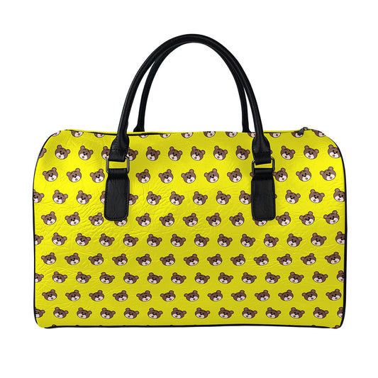 Bear Emoji Pattern Print Leather Duffle Bag