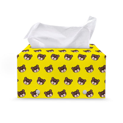 Bear Emoji Pattern Print Leather Tissue Box Cover