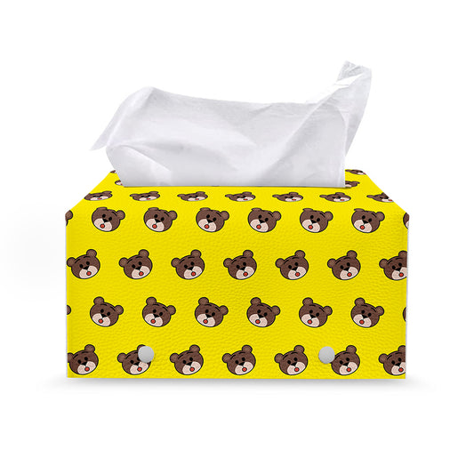 Bear Emoji Pattern Print Leather Tissue Box Cover