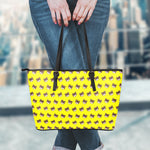 Bear Emoji Pattern Print Leather Tote Bag