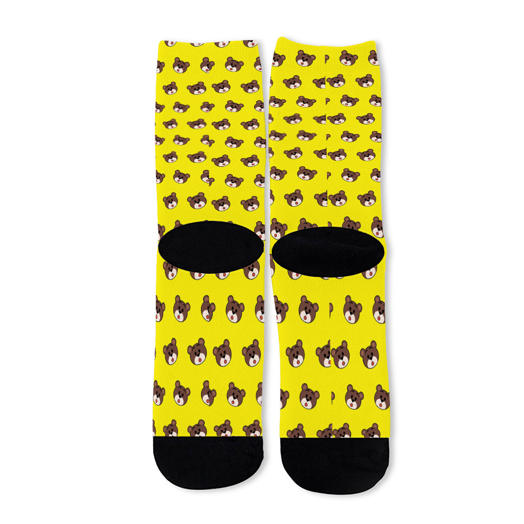 Bear Emoji Pattern Print Long Socks