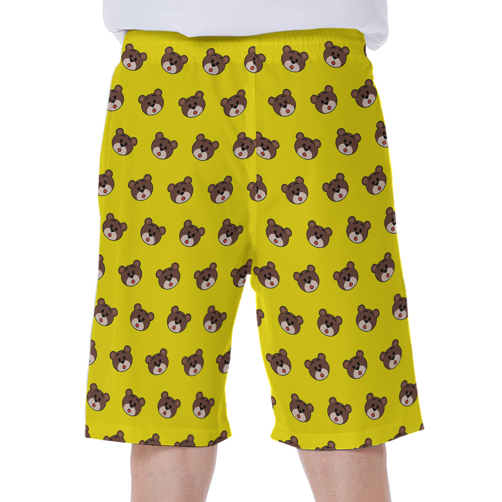 Bear Emoji Pattern Print Men's Beach Shorts