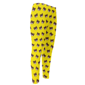 Bear Emoji Pattern Print Men's Compression Pants